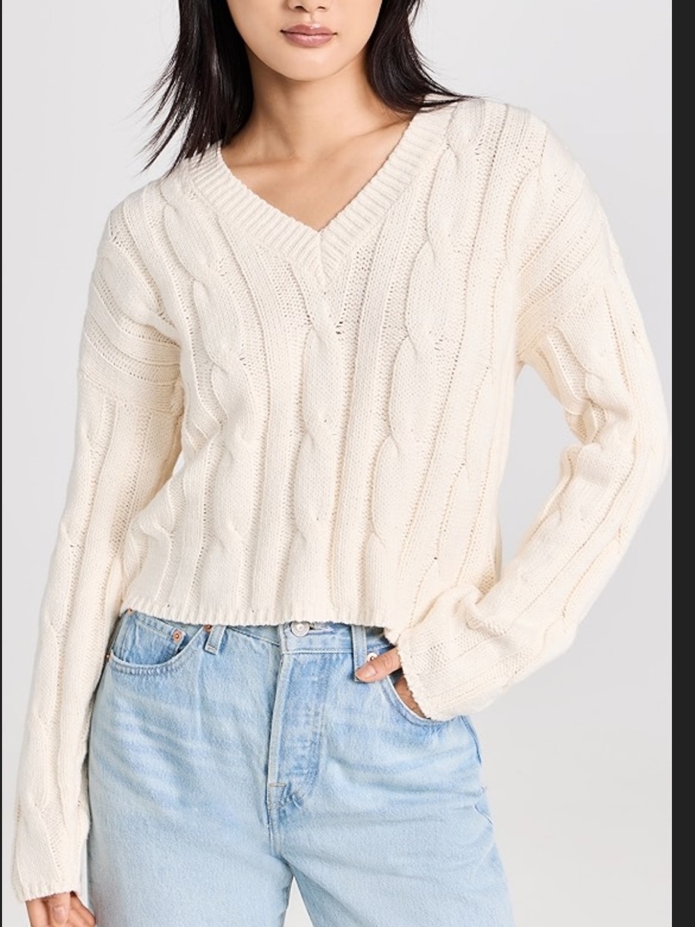 Madewell Cropped Cable Knit V-Neck Sweater